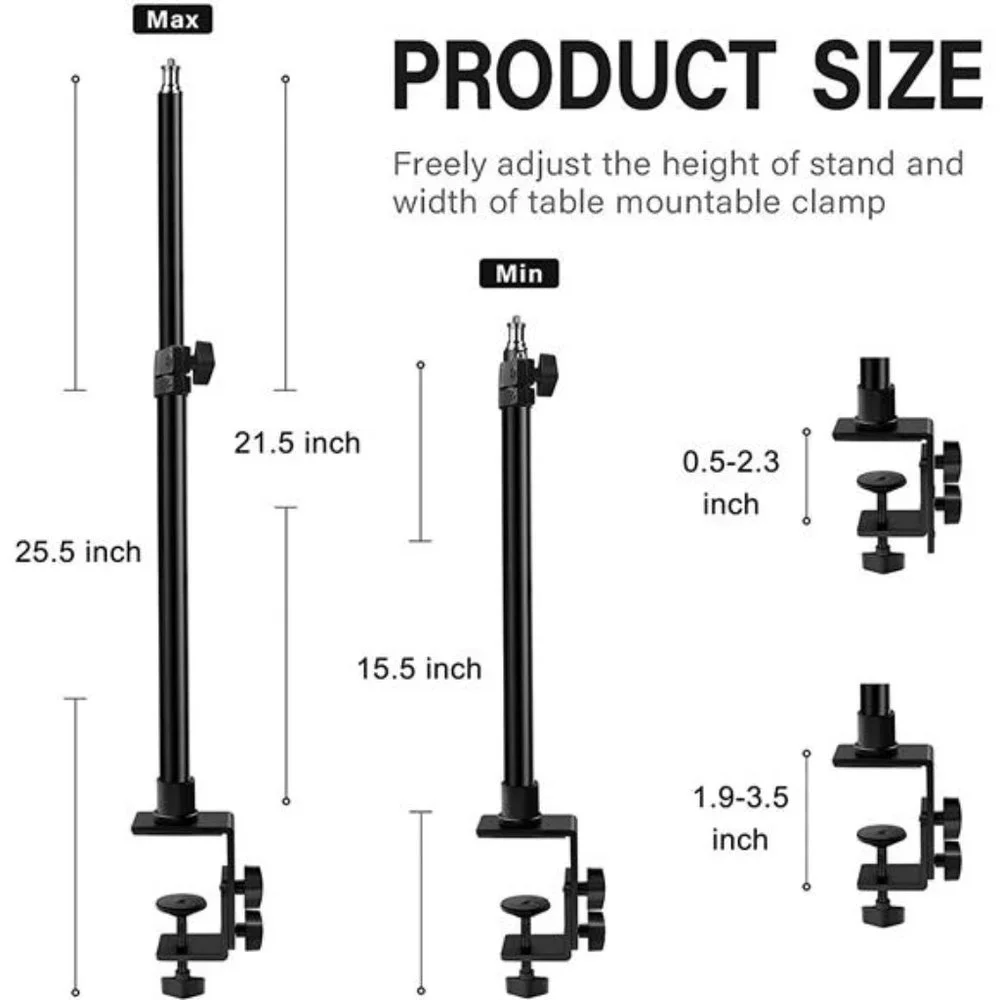 2 Pack C Clamp Desk Mount Light Stand with 1/4